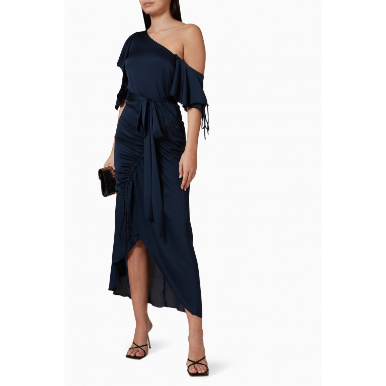 Amri - One-shoulder Belted Midi Dress Blue