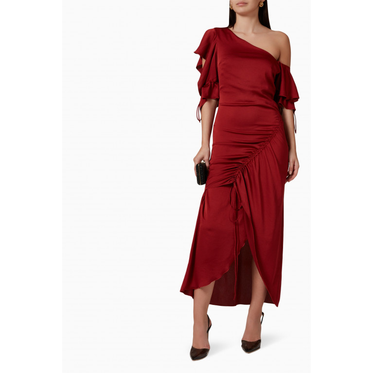 Amri - One-shoulder Belted Midi Dress Red