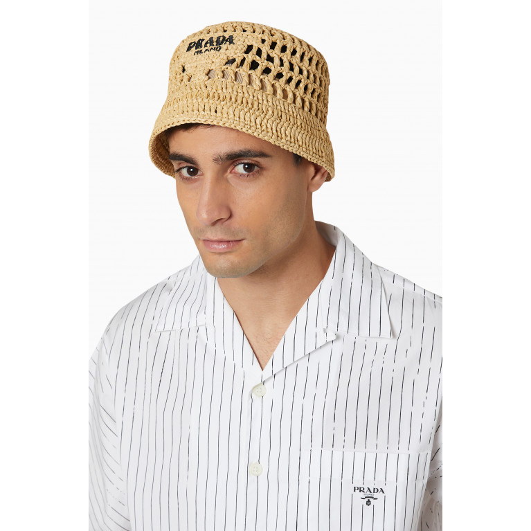 Prada - Logo Bucket Hat in Viscose Raffia Neutral