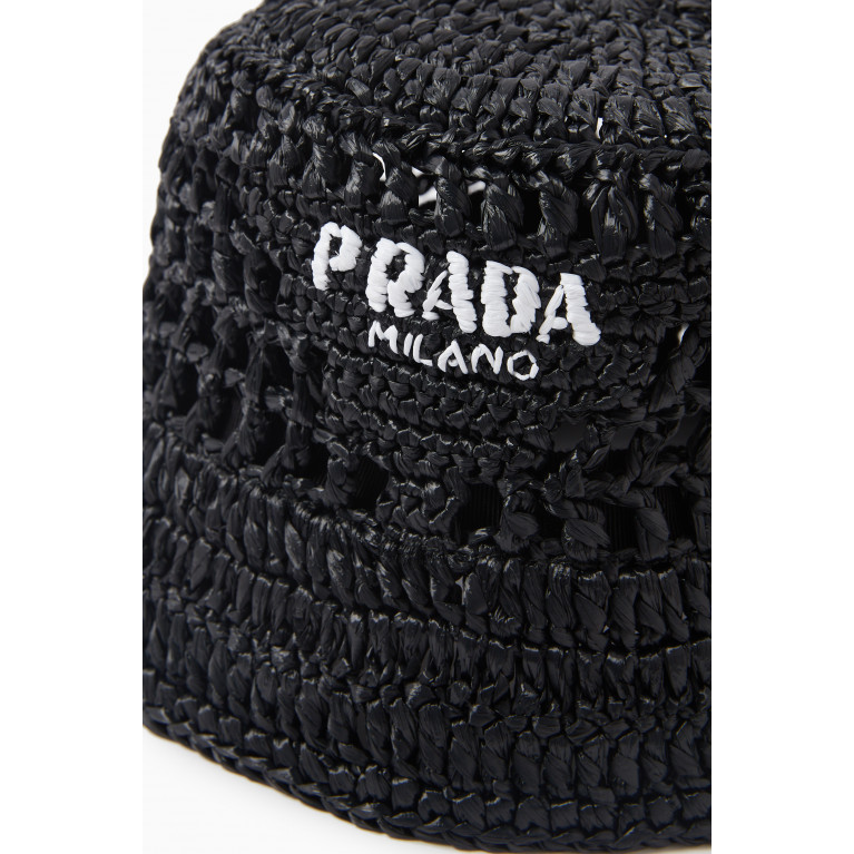 Prada - Logo Bucket Hat in Viscose Raffia Black