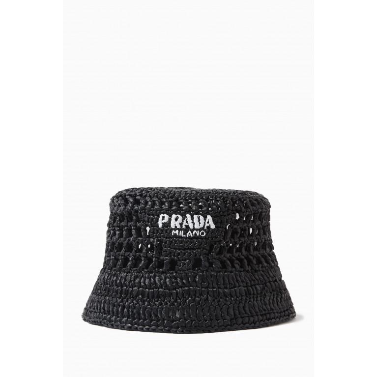 Prada - Logo Bucket Hat in Viscose Raffia Black