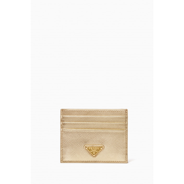 Prada - Triangle Logo Card Holder in Metallic Saffiano Leather