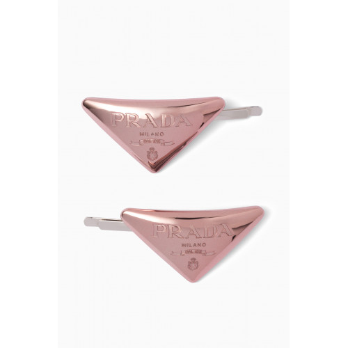 Prada - Triangle Logo Hair Clip in Brass Pink