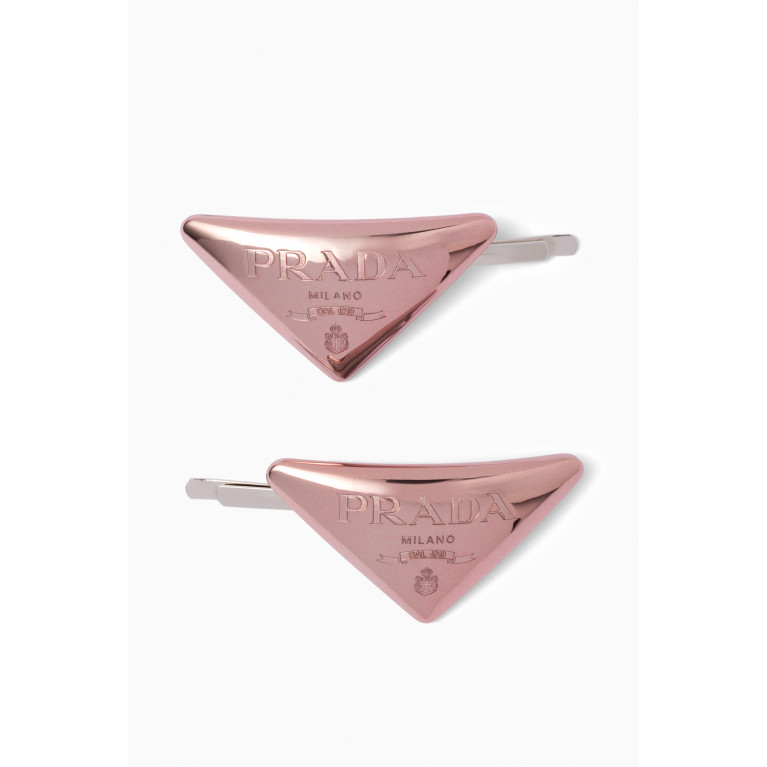 Prada - Triangle Logo Hair Clip in Brass Pink