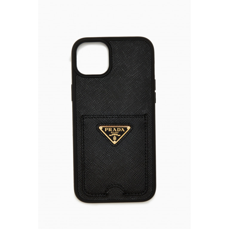 Prada - Triangle Logo iPhone 14 Max Case in Saffiano Leather