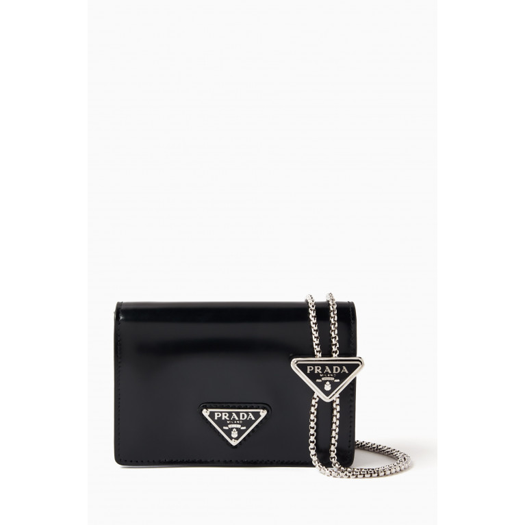 Prada - Triangle Logo Wallet on Chain in Brushed Leather Black