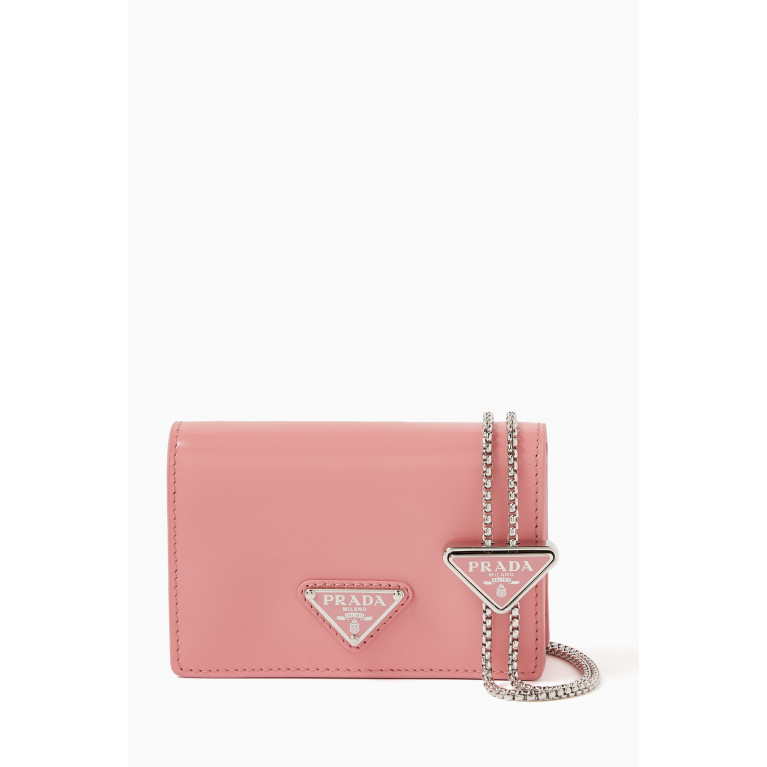 Prada - Triangle Logo Wallet on Chain in Brushed Leather