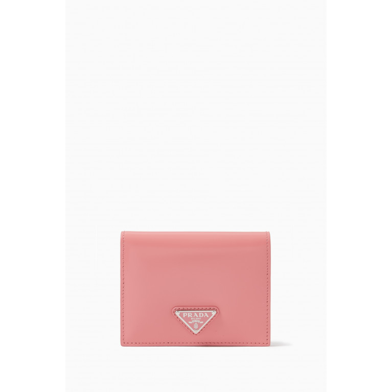 Prada - Small Bi-fold Wallet in Brushed Leather Pink