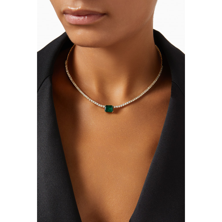 Arkay - Diamond & Emerald Tennis Necklace in 18kt Gold