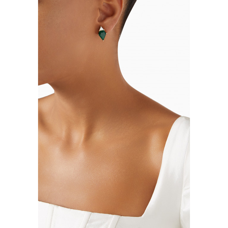 Arkay - Emerald & Mother of Pearl Shield Stud Earrings in 18kt Gold