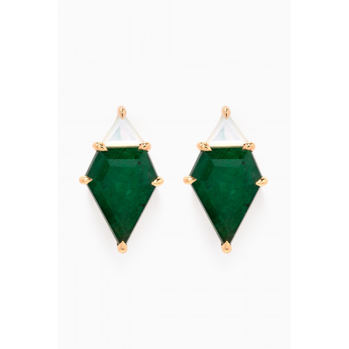 Arkay - Emerald & Mother of Pearl Shield Stud Earrings in 18kt Gold