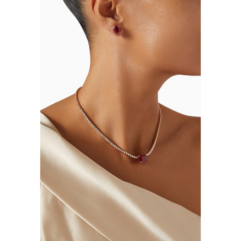 Arkay - Emerald-cut Ruby Stud Earrings in 18kt Rose Gold