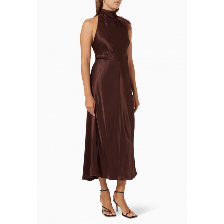 Vince - Feathered Halter Midi Dress in Viscose