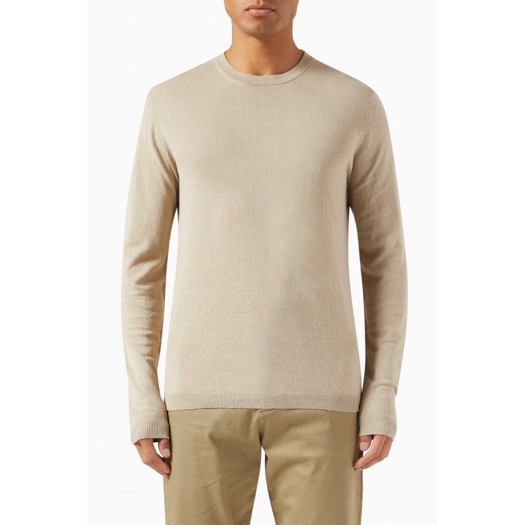 Selected Homme - Long-sleeved Sweater in Linen Blend Knit Neutral