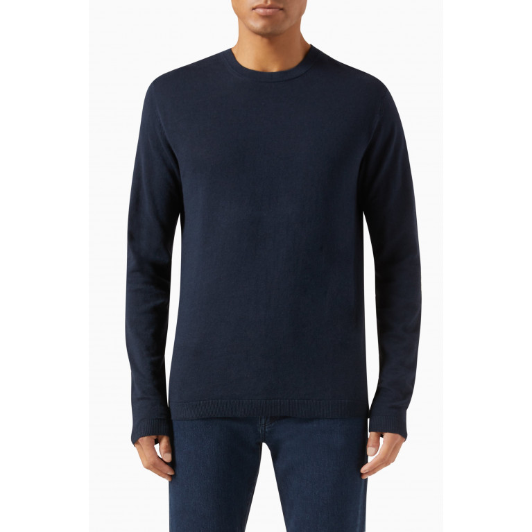 Selected Homme - Long-sleeved Sweater in Linen Blend Knit Blue