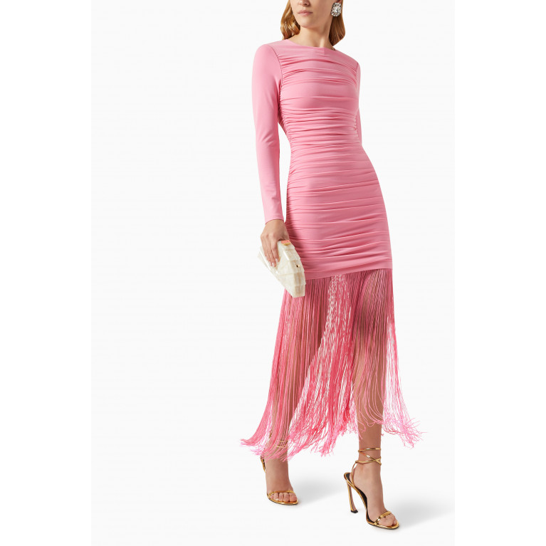 Alice + Olivia - Katherina Fringed Maxi Dress in Ruched-fabric Pink