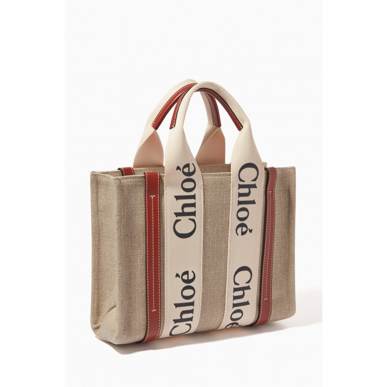 Chloé - Small Woody Tote Bag in Canvas Brown