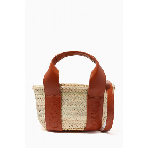 Chloé - Chloé Sense Small Basket Bag in Raffia & Leather Brown
