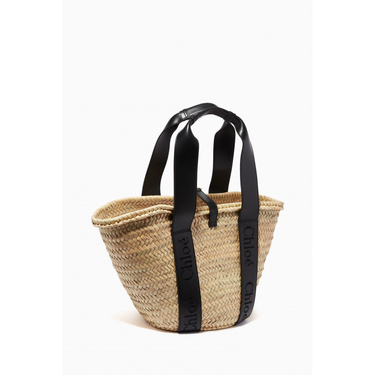 Chloé - Chloé Sense Medium Basket Bag in Raffia & Leather Black