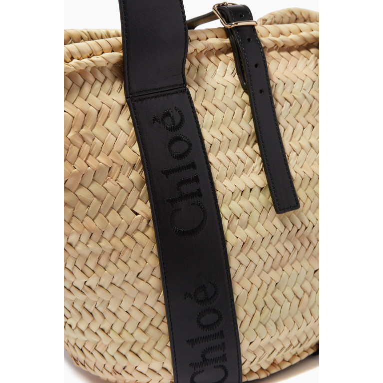 Chloé - Chloé Sense Medium Basket Bag in Raffia & Leather Black