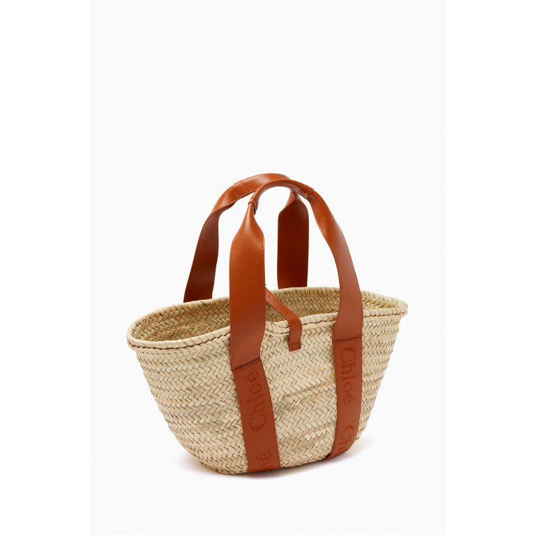 Chloé - Chloé Sense Medium Basket Bag in Raffia & Leather Brown