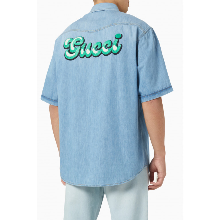 Gucci - Short Sleeved Graphic Logo Shirt in Denim
