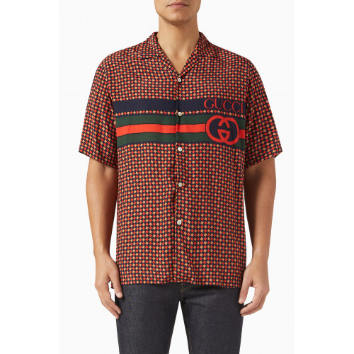 Gucci - Web & Interlocking G Stripe Bowling Shirt in Silk