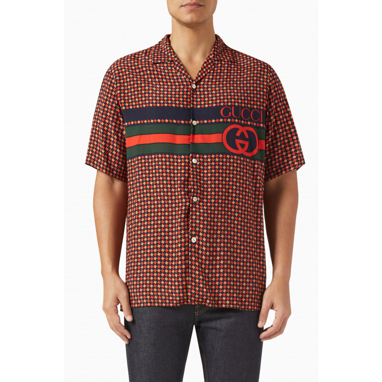 Gucci - Web & Interlocking G Stripe Bowling Shirt in Silk