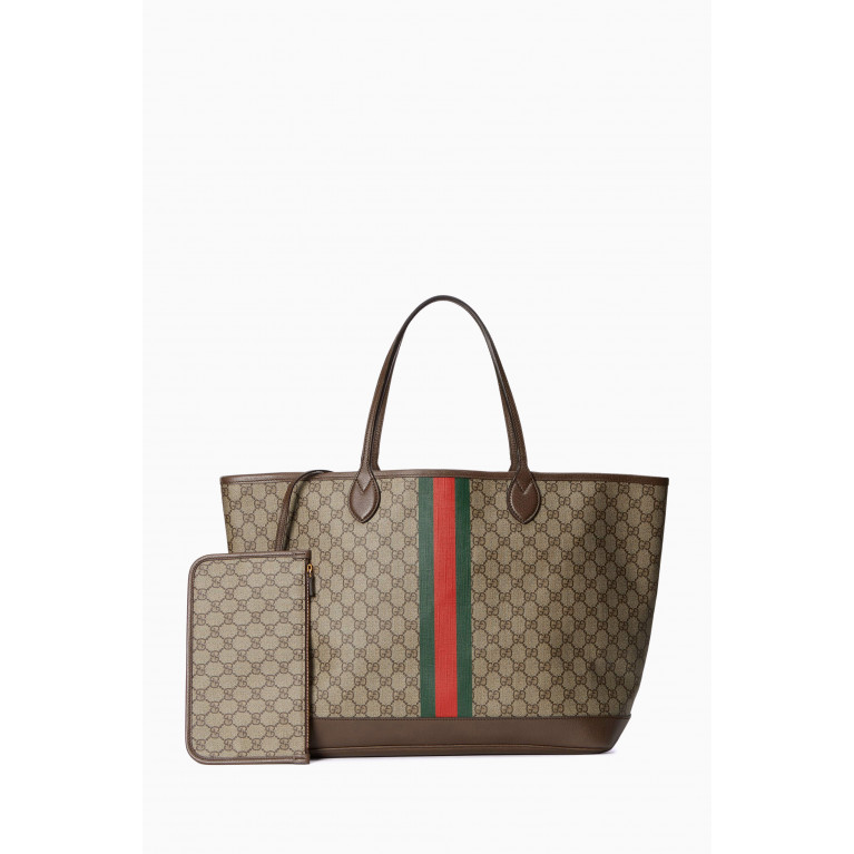 Gucci - Large Ophidia Zip Web Tote Bag in GG Supreme Canvas