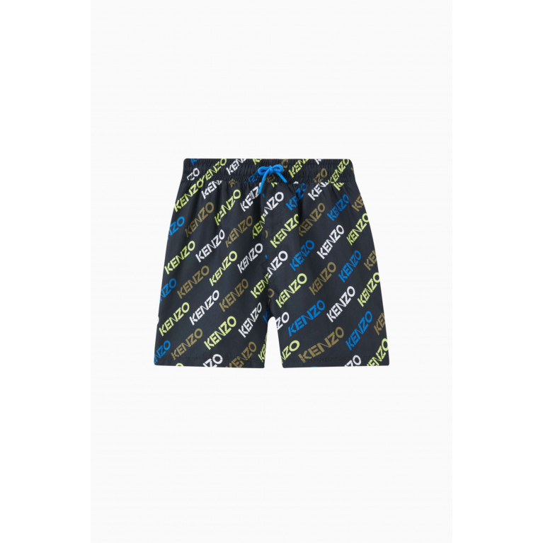 KENZO KIDS - Logo Print Swim Shorts in Technical Fabric