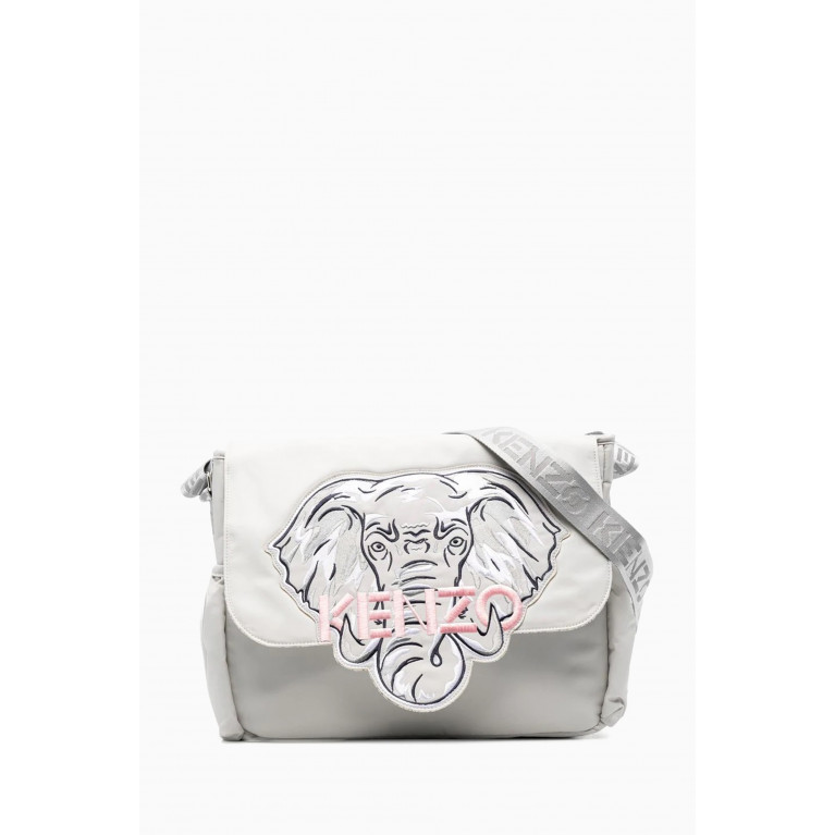 KENZO KIDS - Elephant Logo Print Diaper Bag in Technical Fabric Grey