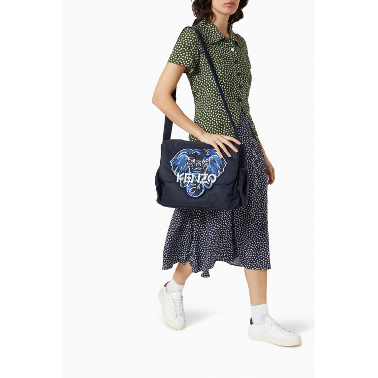 KENZO KIDS - Elephant Logo Print Diaper Bag in Technical Fabric Blue