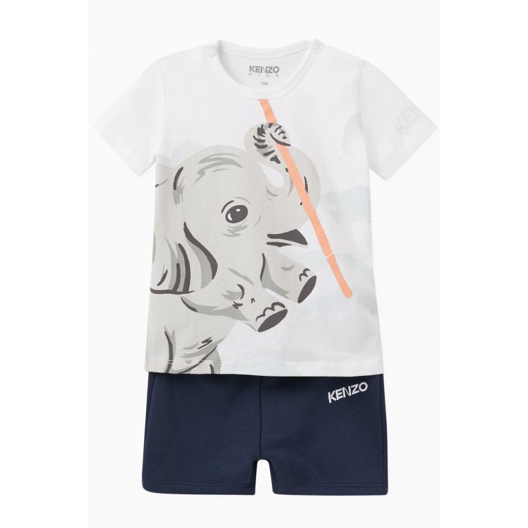 KENZO KIDS - Elephant-print T-shirt & Shorts Set in Organic Cotton