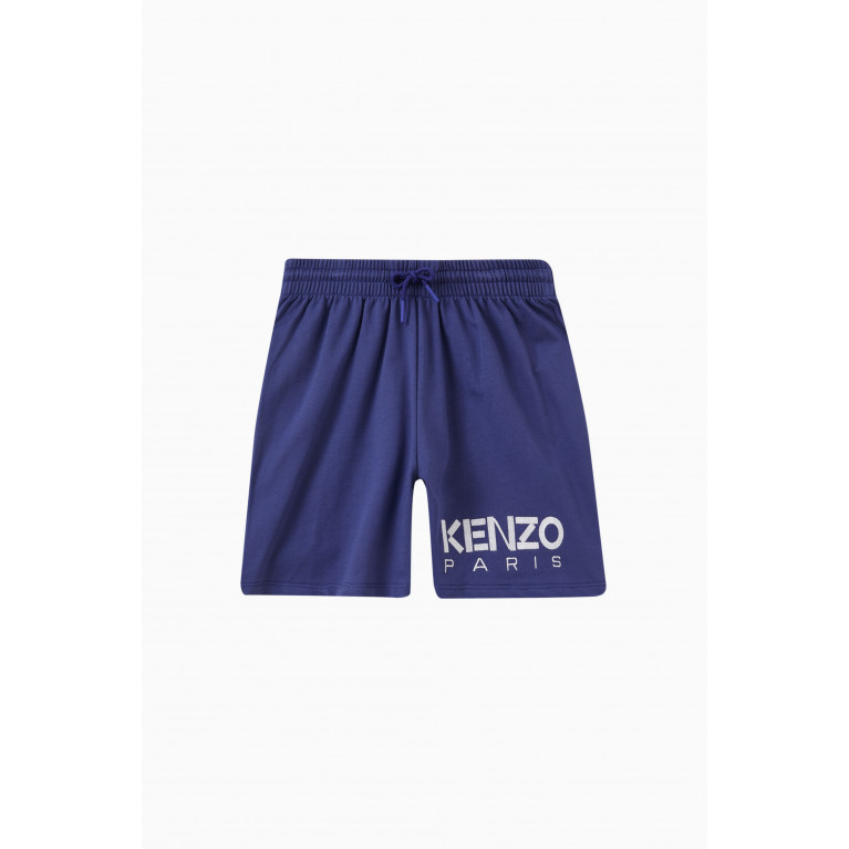 KENZO KIDS - Embroidered Logo Shorts in Cotton Blue
