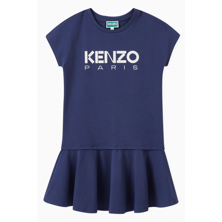 KENZO KIDS - Logo Print Dress in Cotton Blue