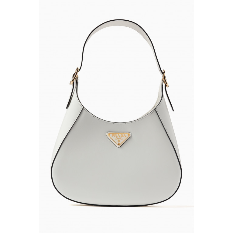 Prada - Logo Triangle Hobo Shoulder Bag in Leather White