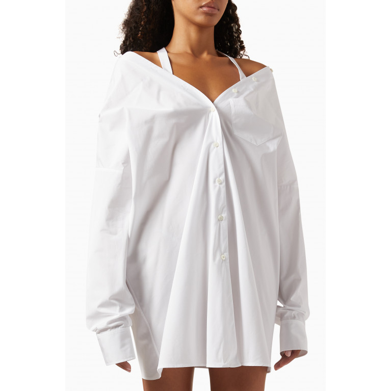 Prada - Off-shoulder Shirt Dress in Poplin