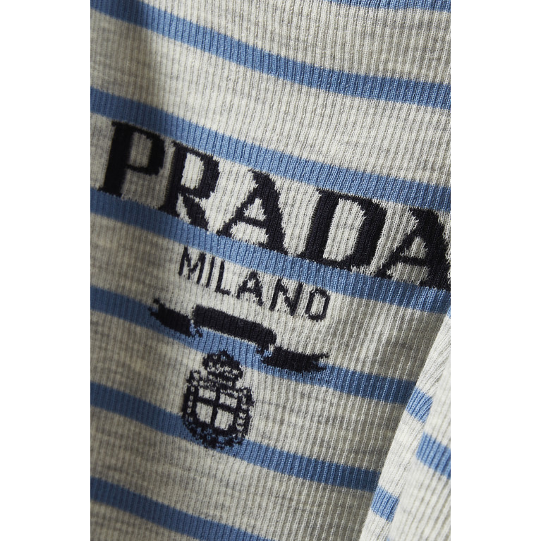 Prada - Logo Striped Crop T-shirt in Virgin Wool-knit