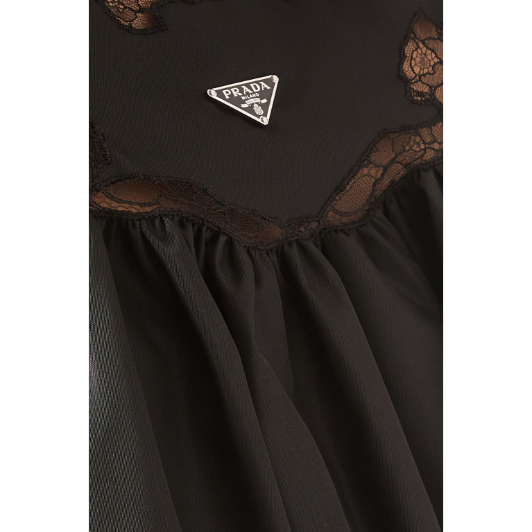 Prada - Triangle Logo Midi Dress in Lace & Re-nylon