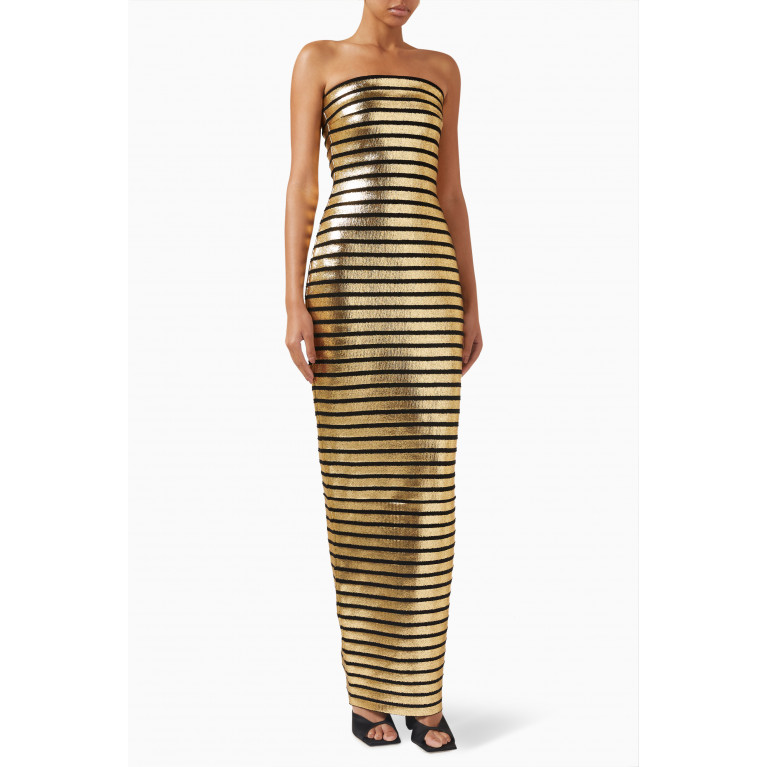 Balmain - Golden Striped Bustier Dress in Stretch Cotton-blend