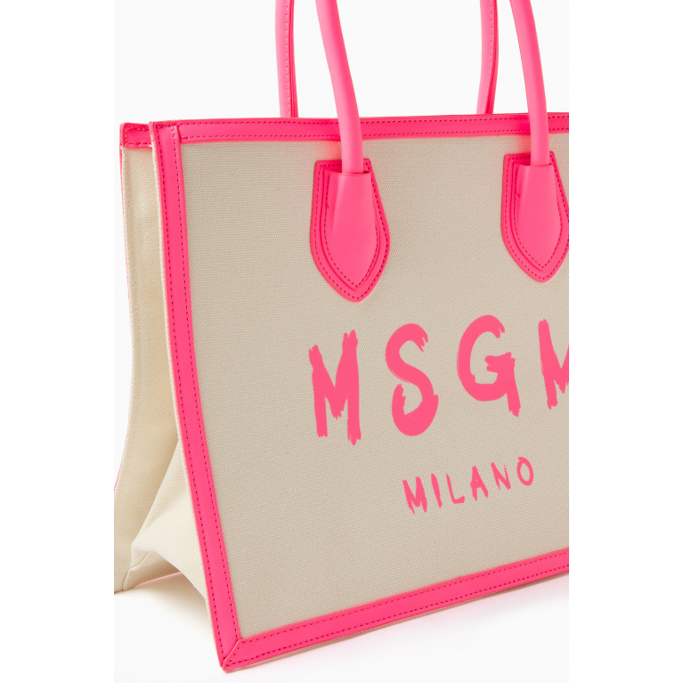 MSGM - Logo-print Contrast Canvas Tote Bag in Cotton & Leather