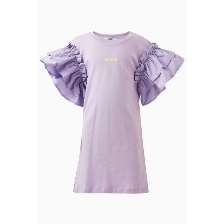 MSGM - Logo-print Ruffle Dress in Cotton Purple