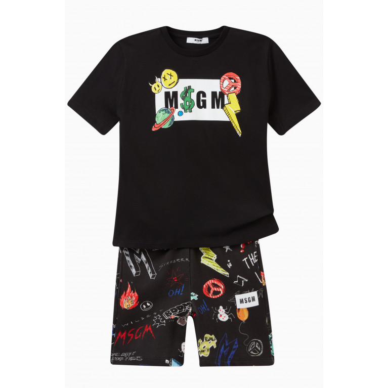 MSGM - Graphic Logo Shorts in Cotton Black