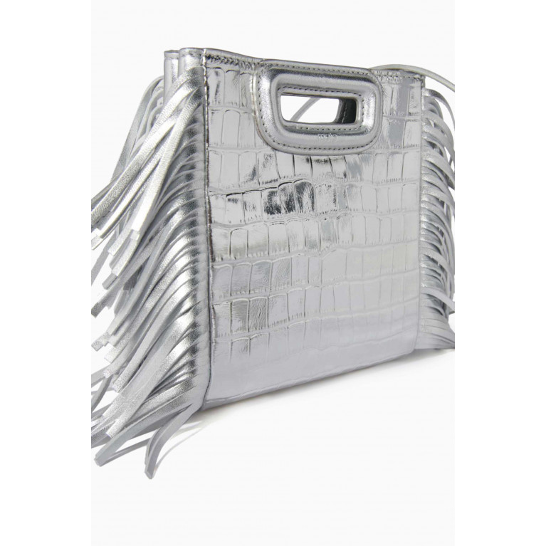 Maje - M Mini Bag in Metallic Croc-embossed Leather Silver