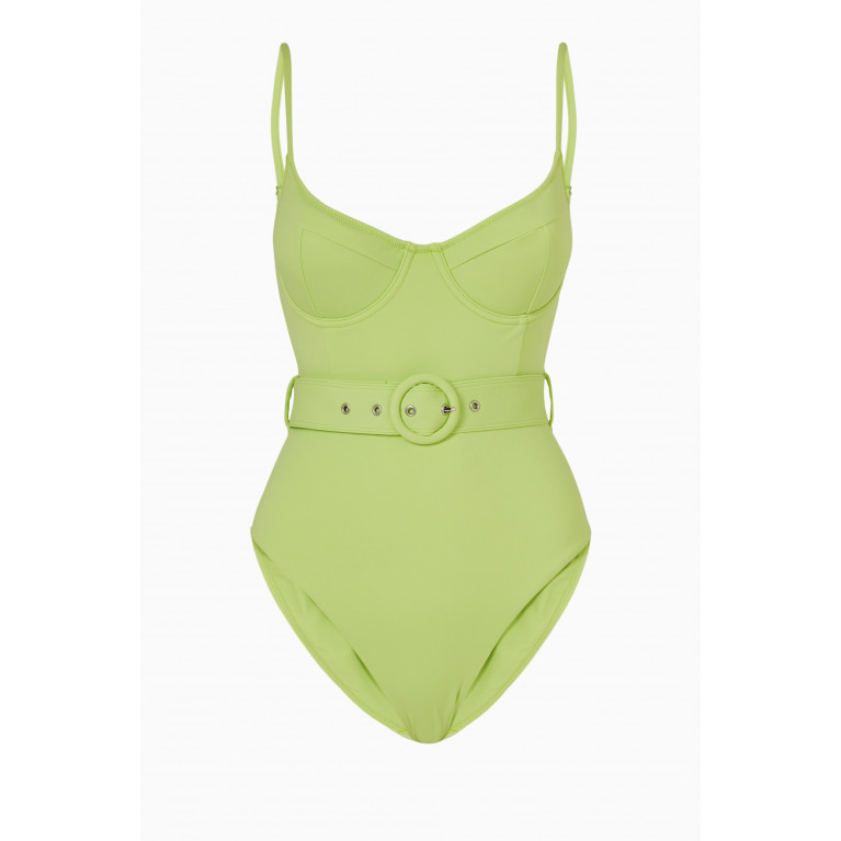 Simkhai - Noa Belted One-piece Swimsuit in Stretch Blend Green