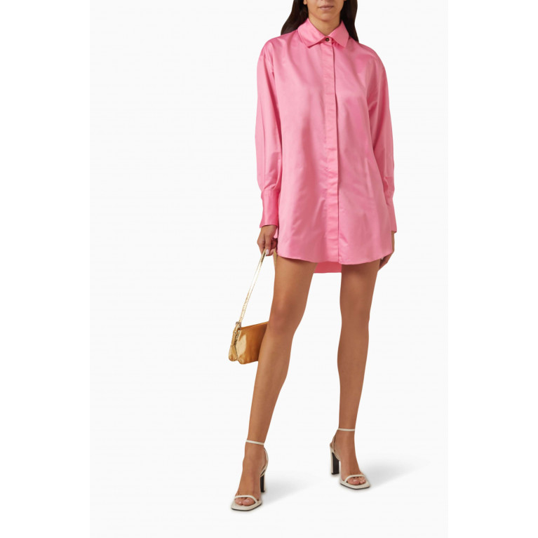 Patou - Printed Mini Shirt Dress in Organic Cotton Pink