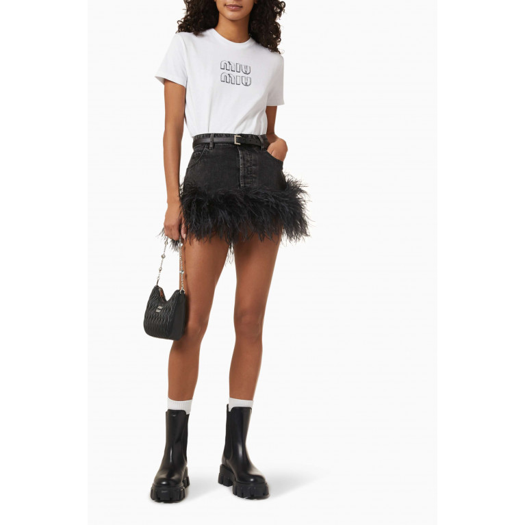 Miu Miu - Feather-trim Mini Skirt in Denim