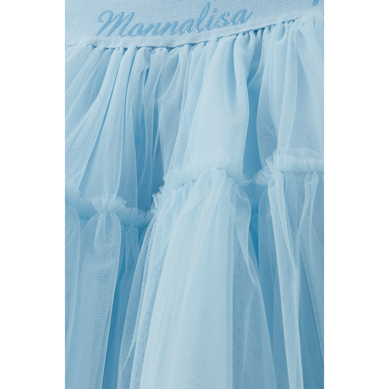 Monnalisa - Logo Tulle Skirt in Polyester Blue