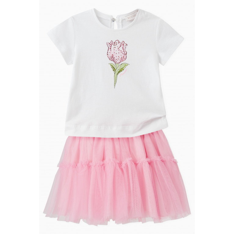 Monnalisa - Logo Tutu Skirt in Polyamide Pink