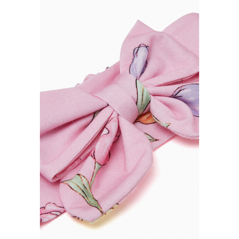 Monnalisa - Tulip Print Headband in Cotton-jersey Pink